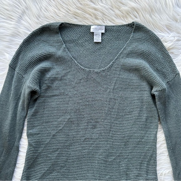 NWOT soft surroundings teal gray blue knit ruffle trim tunic sweater scoop neck - Picture 4 of 9